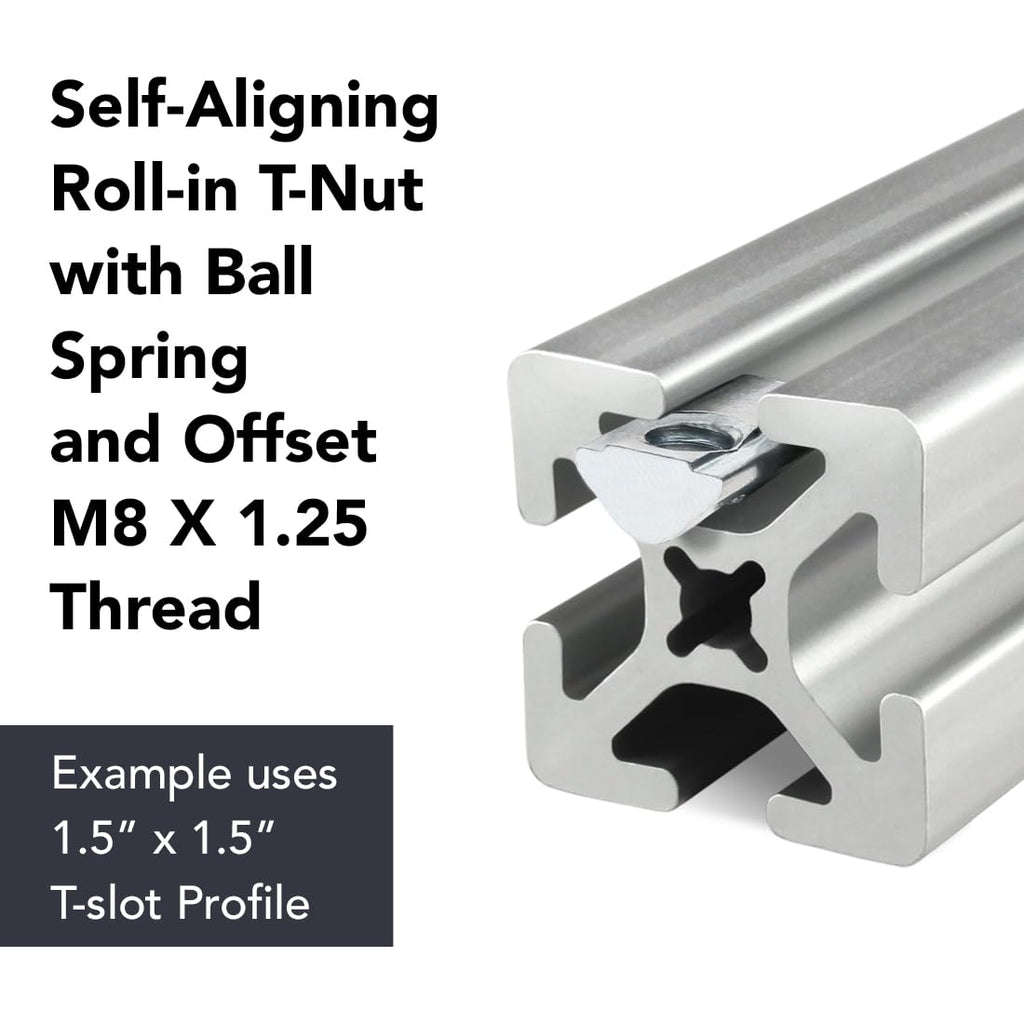 8020, 13034, 15 40 Series M8 x 1.25 Steel Self Aligning Roll in T-Nut with Ball Spring - T Slot Accessories for 80/20 Aluminum Extrusion - Hardware Nuts (500 Pack)
