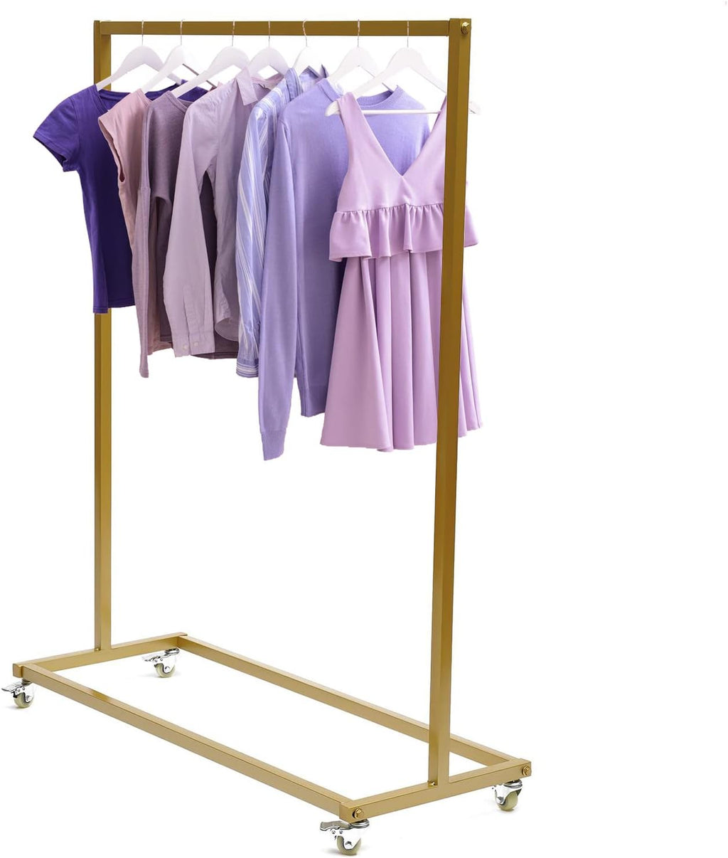 52.8' Boutiques Retail Gold Clothing Racks with Wheels, Rolling Garment Rack Clothing Store Hanger Storage Shelves,Commercial Closet