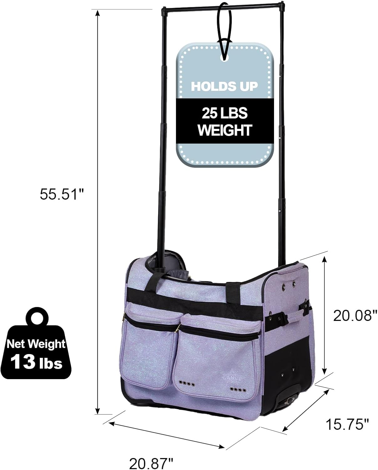 Foldable 23 Inch Dance Bag with Garment Rack, Dance Costumes Rolling Garment Bags for Travel, Garment Duffel Bag for Dancer, Collapsible Competition Bag with Wheels