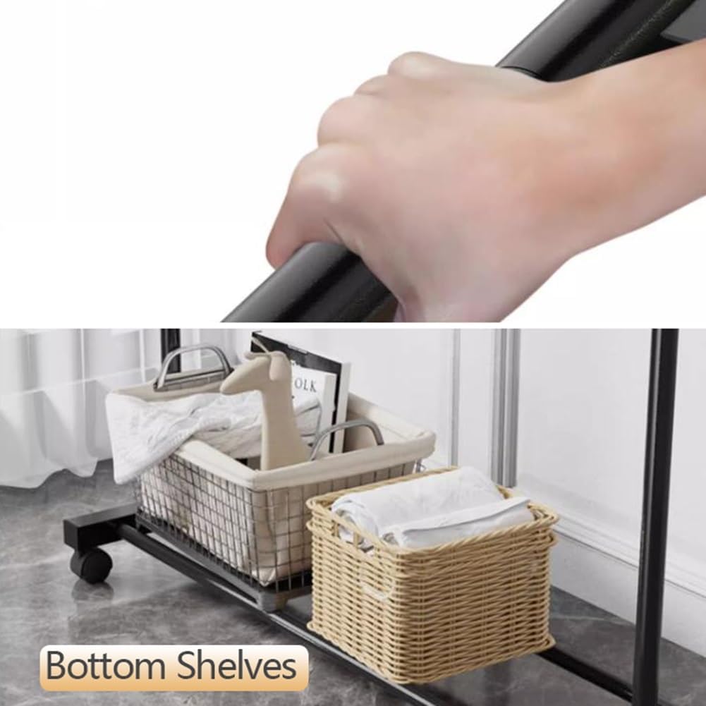 Rolling Metal Clothing Rail Garment Rack, Clothes Rack with Bottom Shelves, Portable Clothing Hanger Organizer with Wheels for Bedroom, Living Room, Max Load 80kg, 120cm