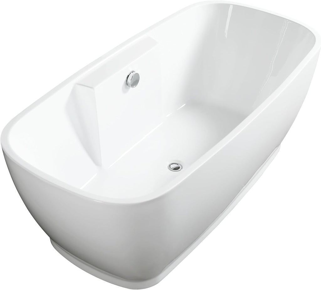 HomeBeyond 59 Inch Free Standing Bathtub | Acrylic Freestanding Soaking Tub deal for Spa-Like Baths, Modern Bathroom Stand Alone Tub Suitable for Couples, Singles, and Families, White