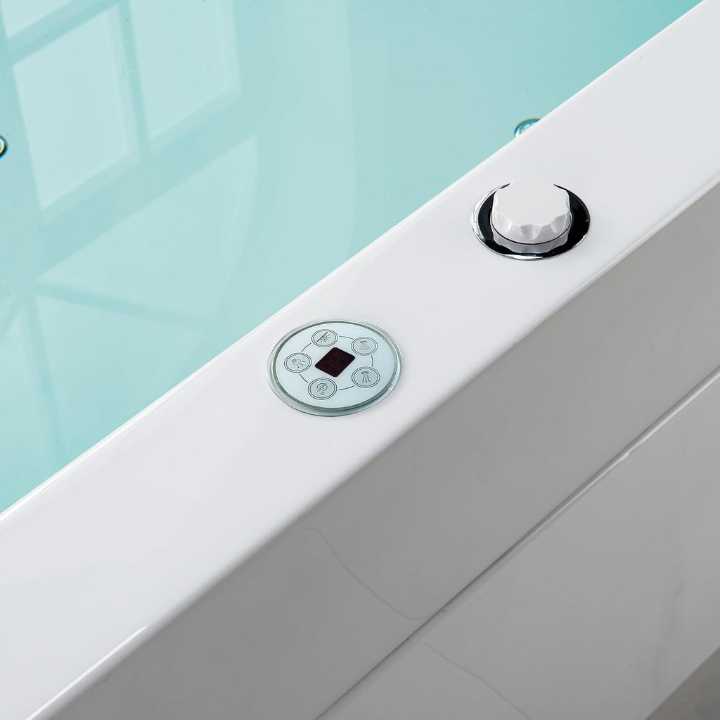WOODBRIDGE 70-7/8'L x 47-1/4'W 2 Person Freestanding Hydrotherapy Whirlpool and Air Bath Heated Soaking Combination Massage Tub with Adjustable Speed Air Blower and Display Control Panel, B0091