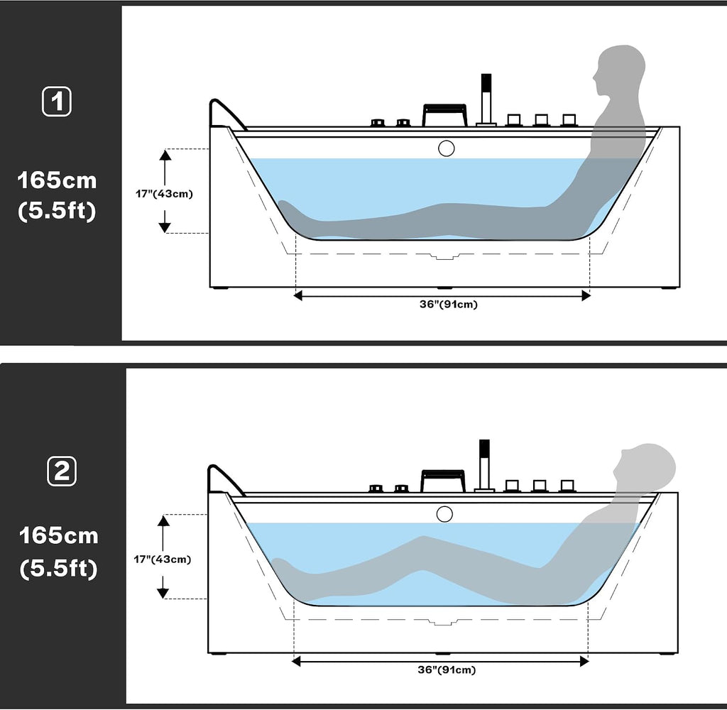 Empava 59' Acrylic Alcove Whirlpool Bathtub - 11 Jets Hydromassage with Chromatherapy, 750W, 58 Gallons, 3-Side Apron, Waterfall Faucet & ETL Certified