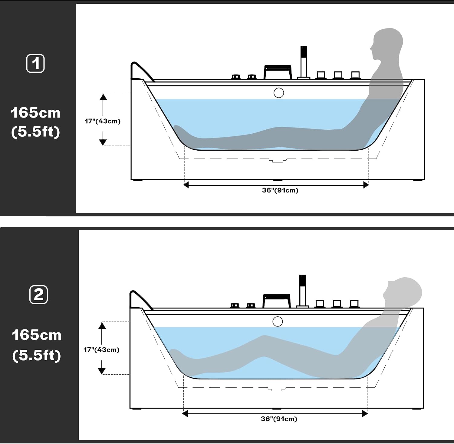 Empava 59' Acrylic Alcove Whirlpool Bathtub - 11 Jets Hydromassage with Chromatherapy, 750W, 58 Gallons, 3-Side Apron, Waterfall Faucet & ETL Certified