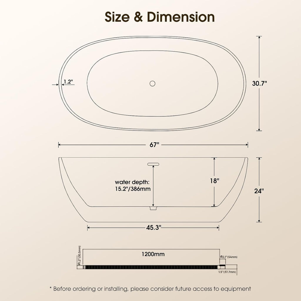 67'Acrylic Freestanding Bathtub, Double-Walled Insulated Soaking Tub with 18' Ergonomic Deep Design, Glossy White, Integrated Chrome Drain & Overflow, cUPC Certified Stand Alone Tub, Curved White