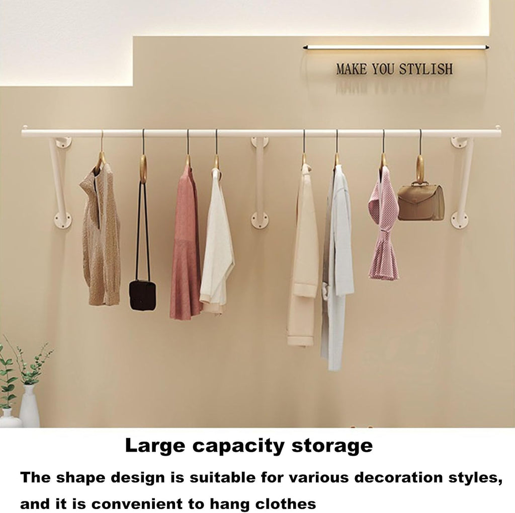 Wall Mounted Industrial Pipe Garment Rack,Retail Store Clothing Display Stand, Space-Saving Hanging Closet Rod,Metal Clothing Towel Rack, Garment Hanging Storage Rail,for Bedroom Laundry Room