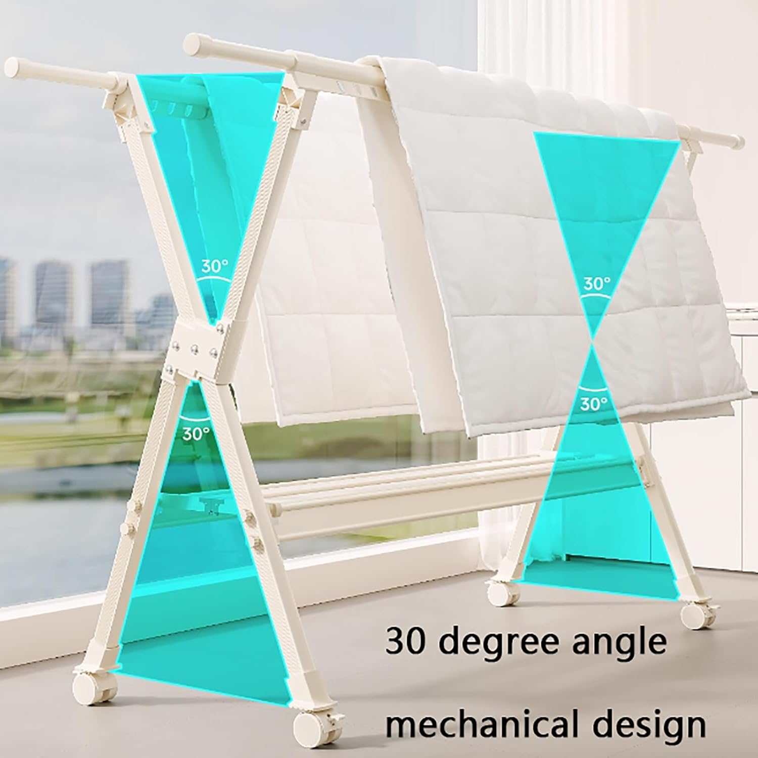 X-Shaped Drying Rack Collapsible,Lifting X-Shaped Drying Rack,Portable Rolling Garment Rack On Wheels,for Hanging Clothes with Sturdy Wheels and Shelves