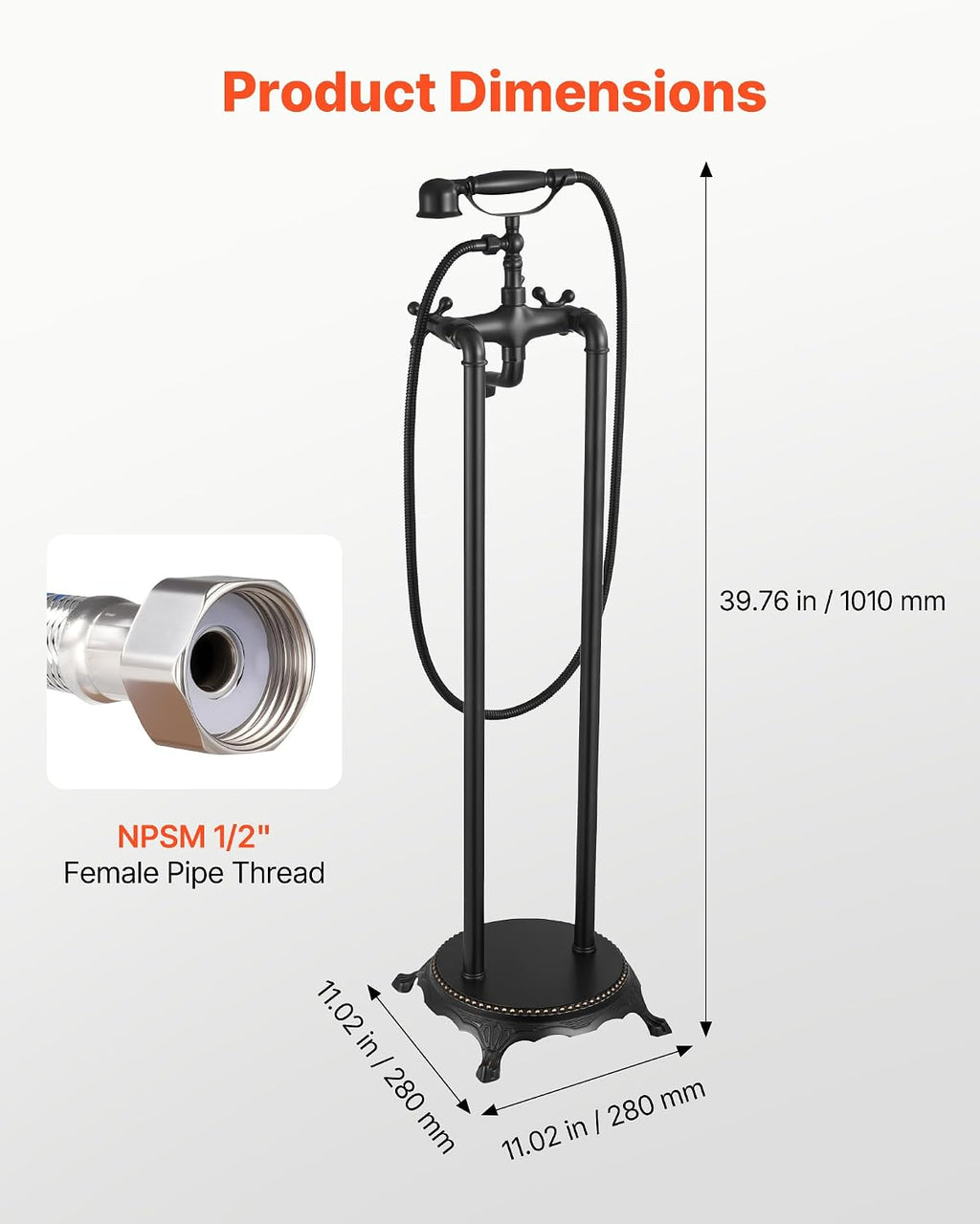 VEVOR Clawfoot Bathtub Faucet, Freestanding Tub Faucets with Handheld Shower, Vintage Oil-Rubbed Bronze Tub Filler Faucet Shower Kit with 360° Rotation Spout & 59-inch Long Hose for Bathtubs