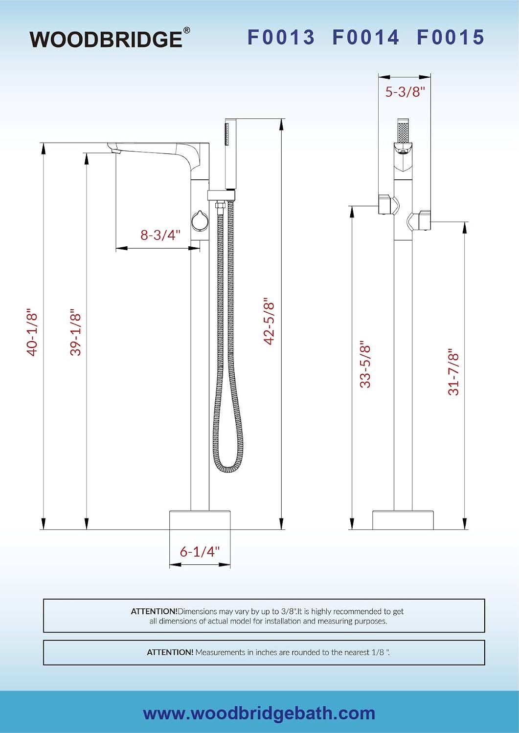 WOODBRIDGE Contemporary Single Handle Floor Mount Freestanding Tub Filler Faucet with Hand shower in Chrome Finish,F0013CH