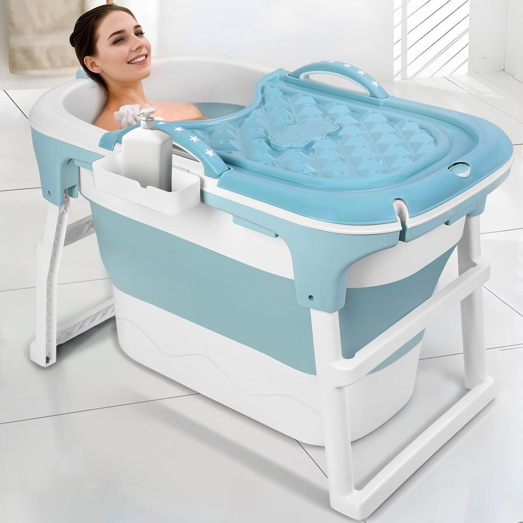 41 Inch Foldable Bathtub for Adults, Large Portable Tub for Shower, Effortless Collapsible Bathtub Adult for Spacious Bathrooms & Outdoor Use, Ideal for Ice Baths & Hot Baths (Blue, 41 Inch)