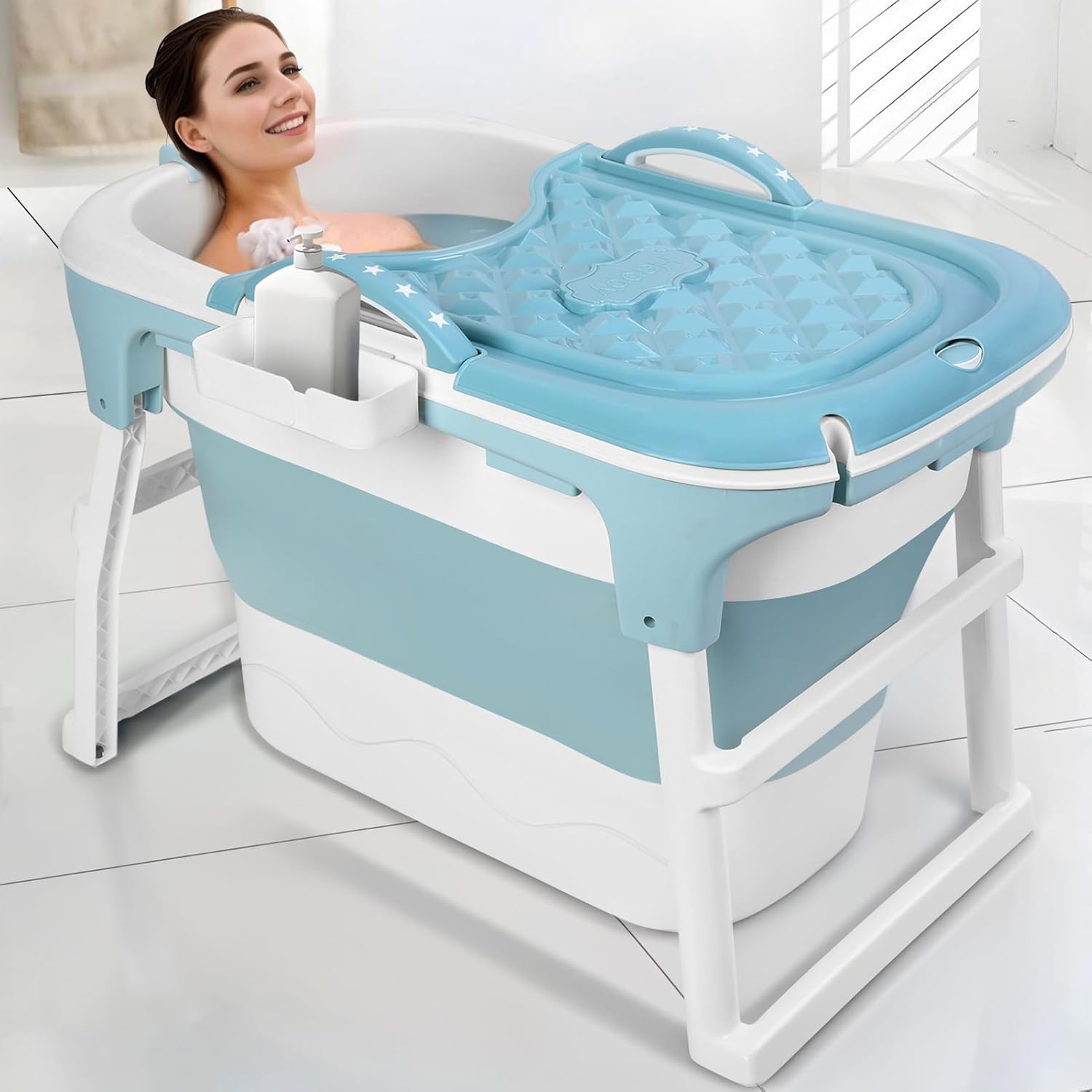 41 Inch Foldable Bathtub for Adults, Large Portable Tub for Shower, Effortless Collapsible Bathtub Adult for Spacious Bathrooms & Outdoor Use, Ideal for Ice Baths & Hot Baths (Blue, 41 Inch)