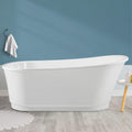 FerdY Langkawi 67' Acrylic Freestanding Bathtub, White Modern Stand Alone Soaking Bathtub, cUPC Certified, Brushed Nickel Drain and Minimalist Linear Design Overflow Included, Easy to Install
