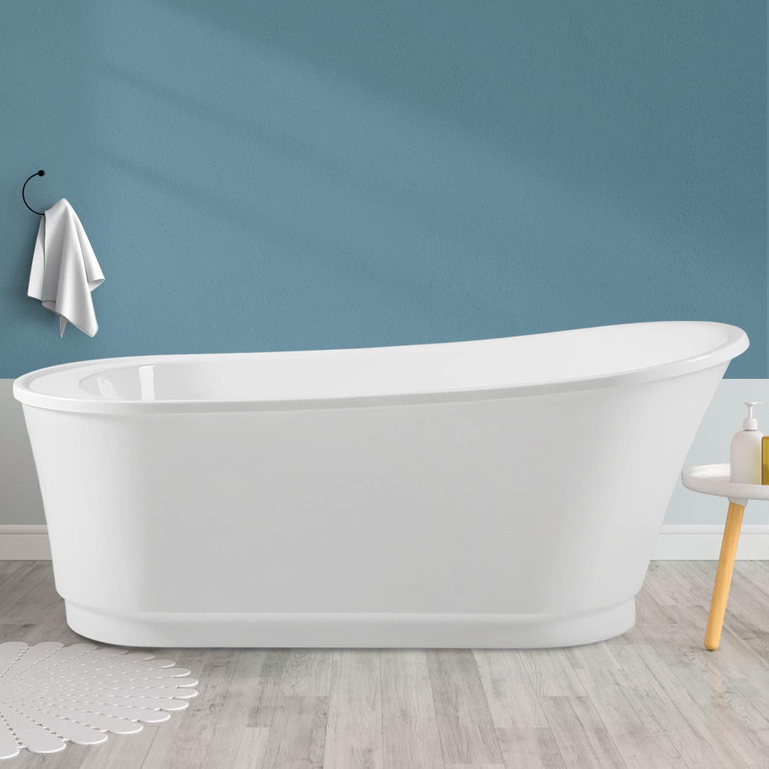 FerdY Langkawi 67' Acrylic Freestanding Bathtub, White Modern Stand Alone Soaking Bathtub, cUPC Certified, Brushed Nickel Drain and Minimalist Linear Design Overflow Included, Easy to Install
