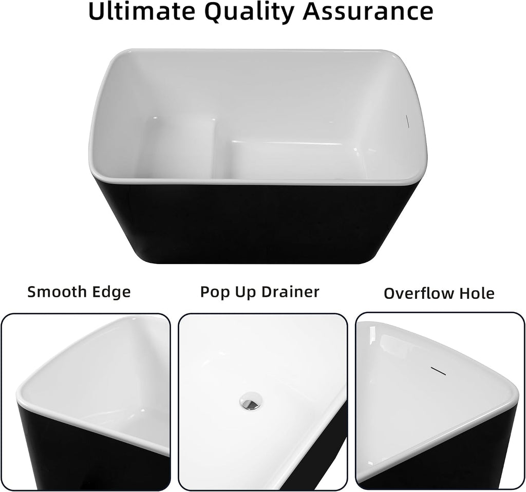 Abruzzo 49'Acrylic Free Standing Tub,Janpanese Soaking Tub with Seat Desgin,Modern Soaking Bathtub with cUPC Certified(Glossy Black)