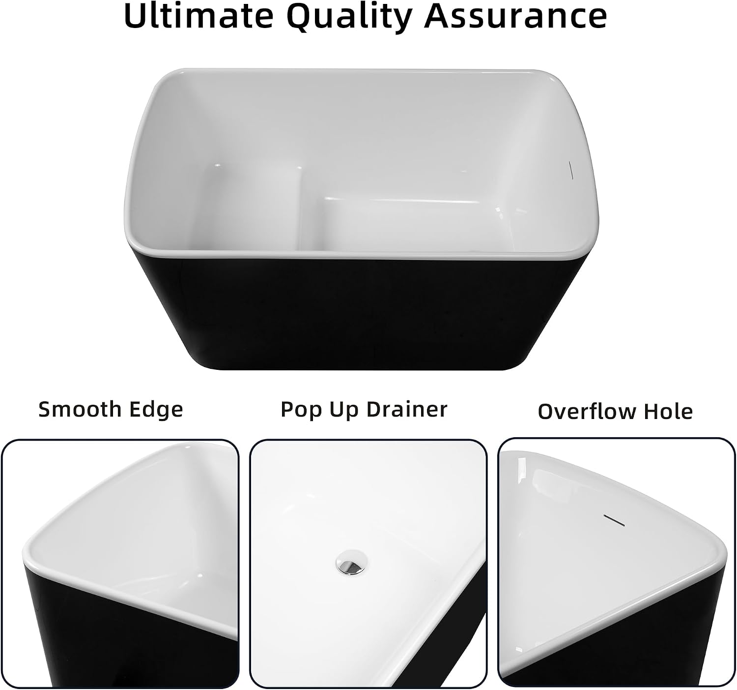 Abruzzo 49'Acrylic Free Standing Tub,Janpanese Soaking Tub with Seat Desgin,Modern Soaking Bathtub with cUPC Certified(Glossy Black)