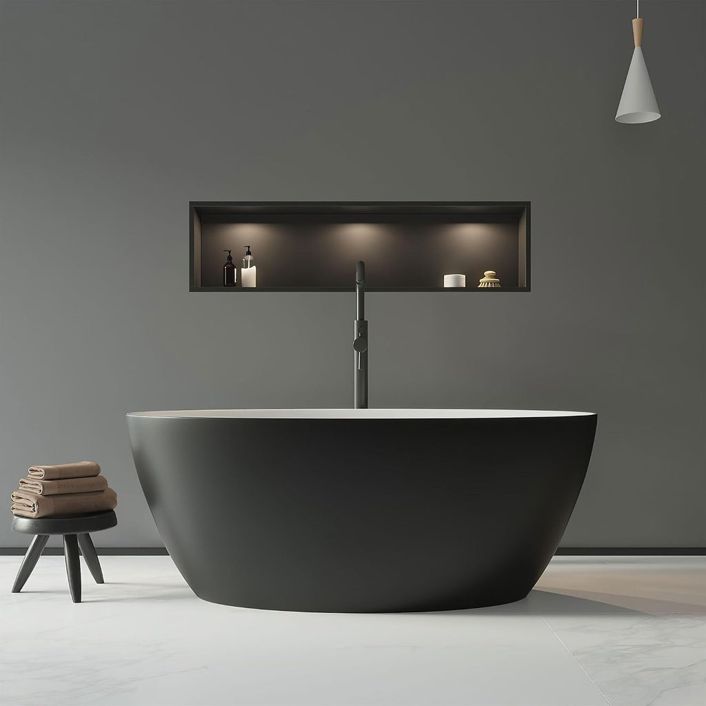 Dowell 59' x 30' Modern Acrylic Freestanding Bathtub | Elegant Oval Soaking Tub with Integrated Overflow for Bathroom, Matte Black-080 5930 02