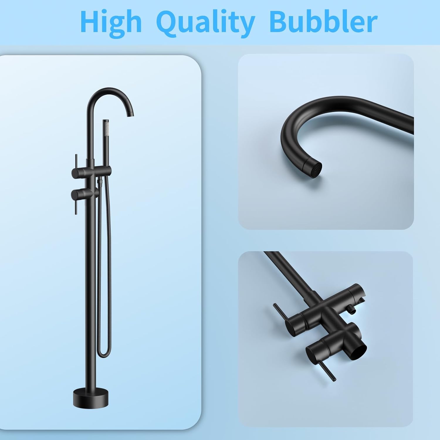Freestanding Bathtub Faucet,Tub Filler Floor Mount Stand Bathtub Faucet Brass Bathroom Tub Faucets with 2 Function Hand Shower Wand Swivel Matte Black
