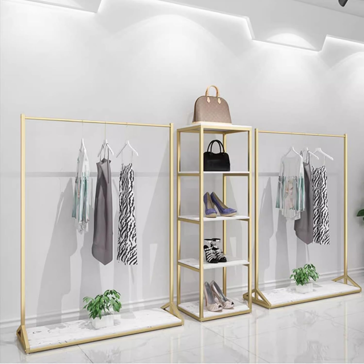 Gold Metal Clothing Rack for Hanging Clothes,Garment Rack Heavy Duty Clothes Rack Load 260 LBS, Freestanding Closet Organizer for Bedroom and Living Room, Large Capacity Coat Rack(120X40X160CM)