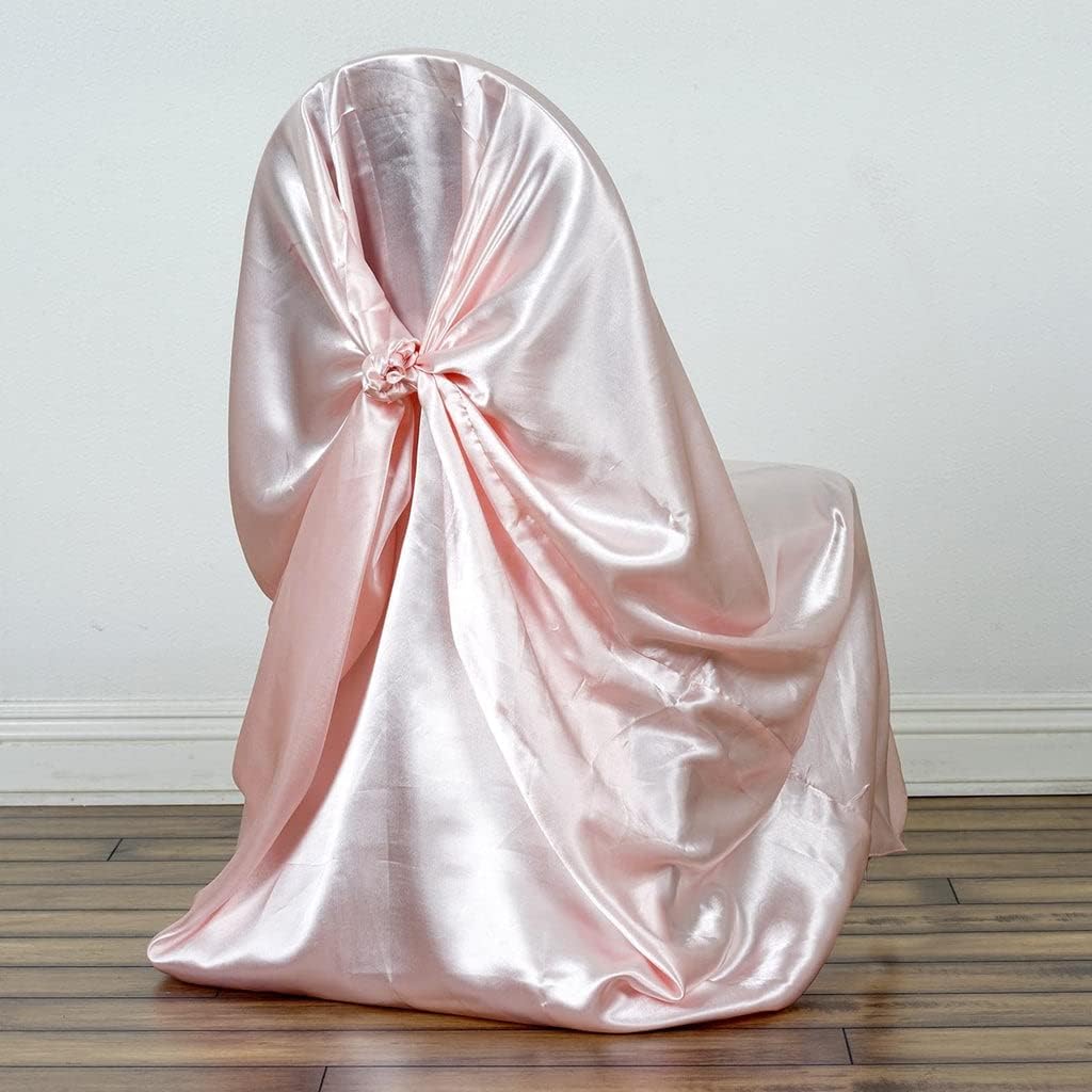 Tableclothsfactory Blush Silky Satin Universal Chair Covers Fits All Type of Chairs Event Dinning Slipcover for Wedding Party Banquet