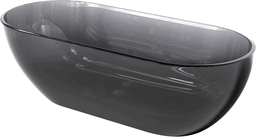 69' Freestanding Solid Surface Resin Stone Bathtub, Modern Design Stand Alone Tub with Drain, Transparent Gray 307TG1750