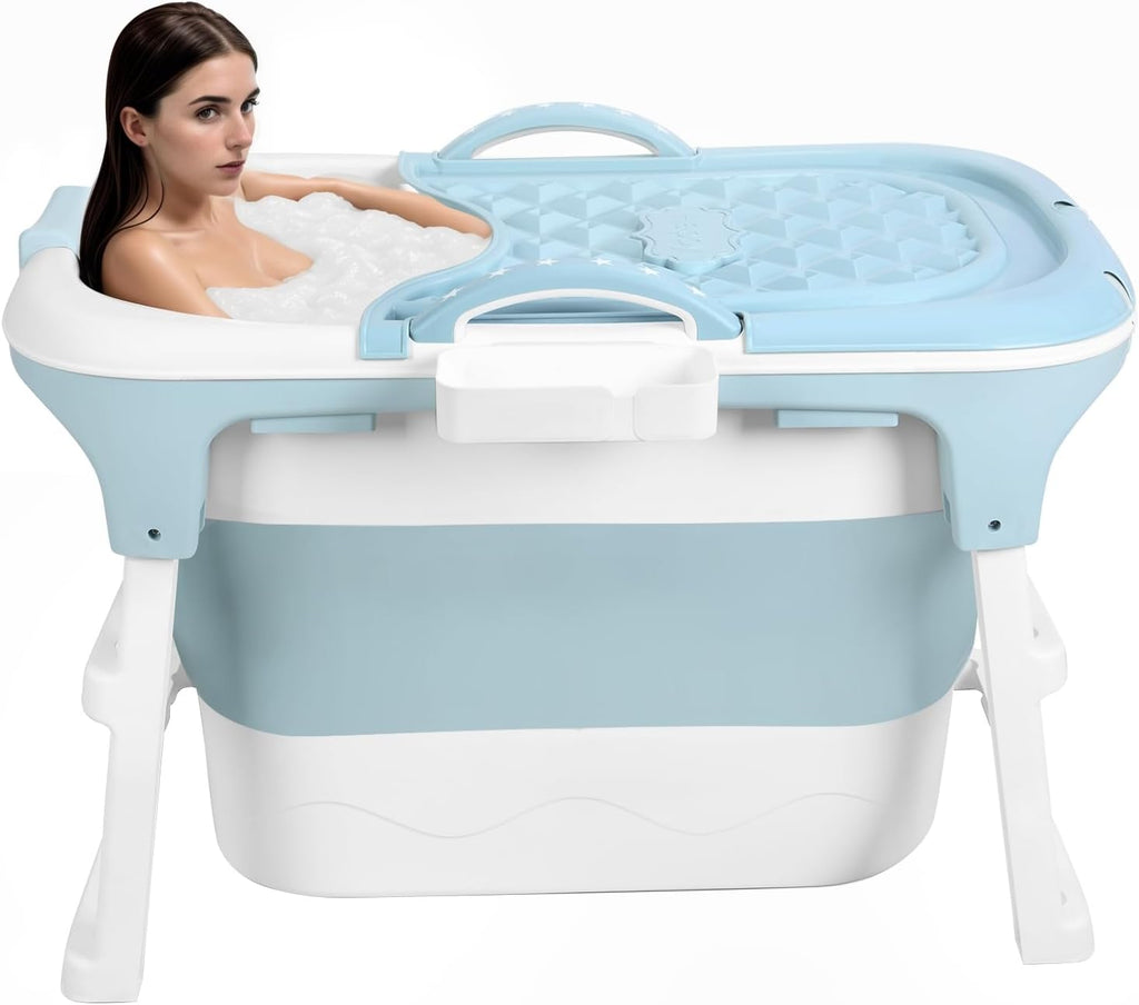 41 Inch Foldable Bathtub for Adults, Large Portable Tub for Shower, Effortless Collapsible Bathtub Adult for Spacious Bathrooms & Outdoor Use, Ideal for Ice Baths & Hot Baths (Blue, 41 Inch)