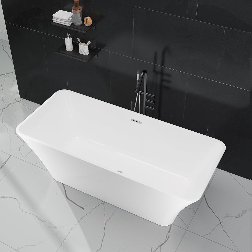 67' Acrylic Freestanding Bathtub, Free Standing Soaking Tub, Free Standing Tub with Overflow and Matte Silver Drain, Modern Bathtub for Bathroom, Easy to Install, CUPC Certified, White, Liberty