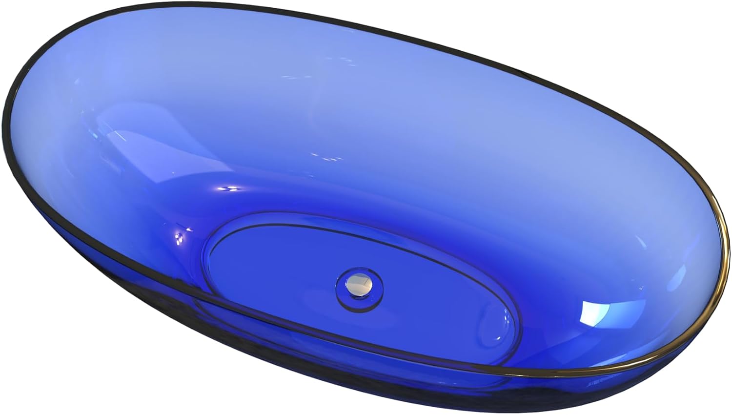 Stone Resin Freestanding Bathtub 61', Elegant Oval Shape Soaking Tub, Solid Surface Stand Alone Bathtub with Drain & Integrated Slotted Overflow Transparent Blue AMFS303-1550-TPBLUE