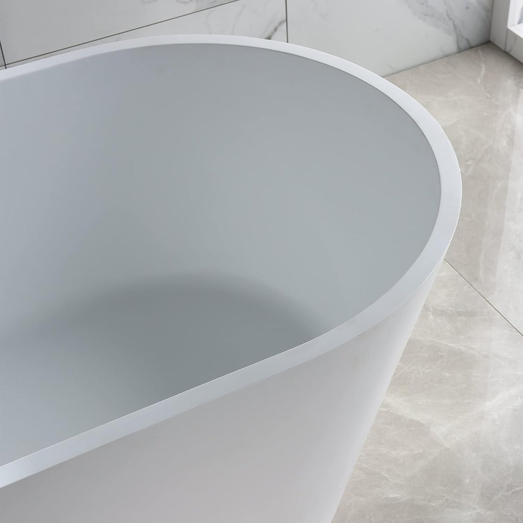 Dowell 60' Luxury Modern Stone Resin Freestanding Bathtub | Matte White Oval Solid Surface Soaking Tub with Integrated Slotted Overflow 077 60