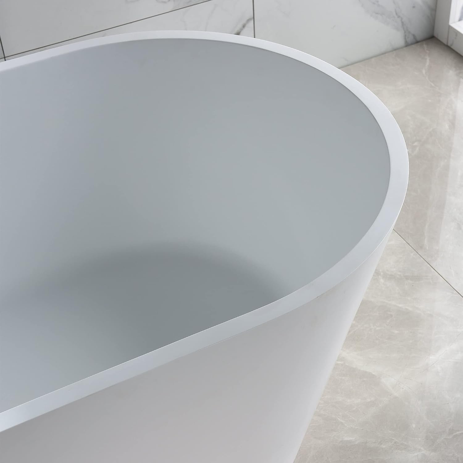 Dowell 60' Luxury Modern Stone Resin Freestanding Bathtub | Matte White Oval Solid Surface Soaking Tub with Integrated Slotted Overflow 077 60
