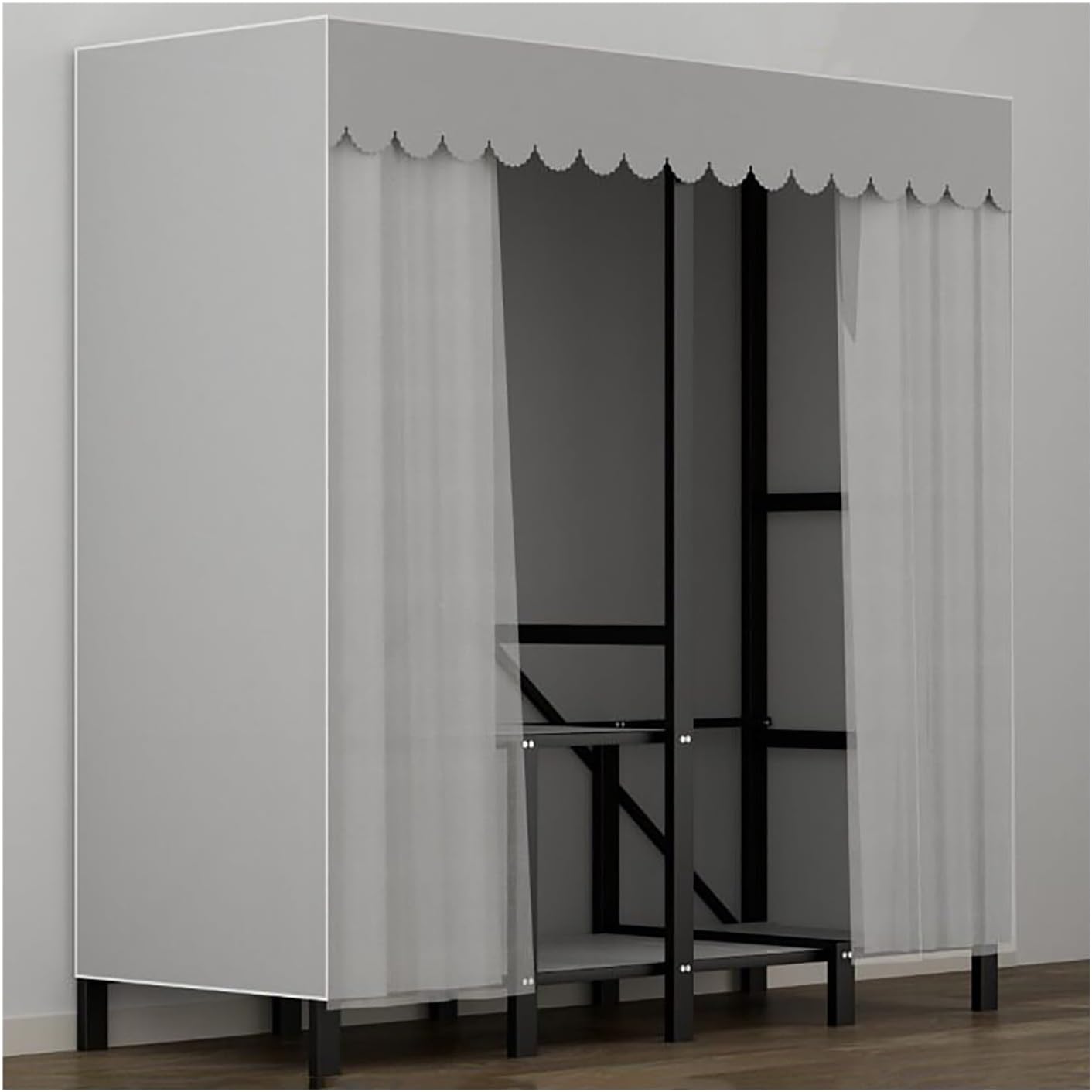 Metal Wardrobe Closet With Cover Clothes Rack Freestanding Metal Garment Rack For Hanging Clothes Foldable Clothes Coat Storage Organizer With Shelves(Grey2,193cm/76inch)
