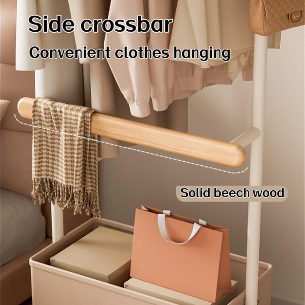 Modern Metal Coat Rack with Wheels, Freestanding Garment Rack with Storage Box, Multifunctional Clothes Rack for Living Room, Bedroom, Entryway and Office(Black,60cm/23.6in)