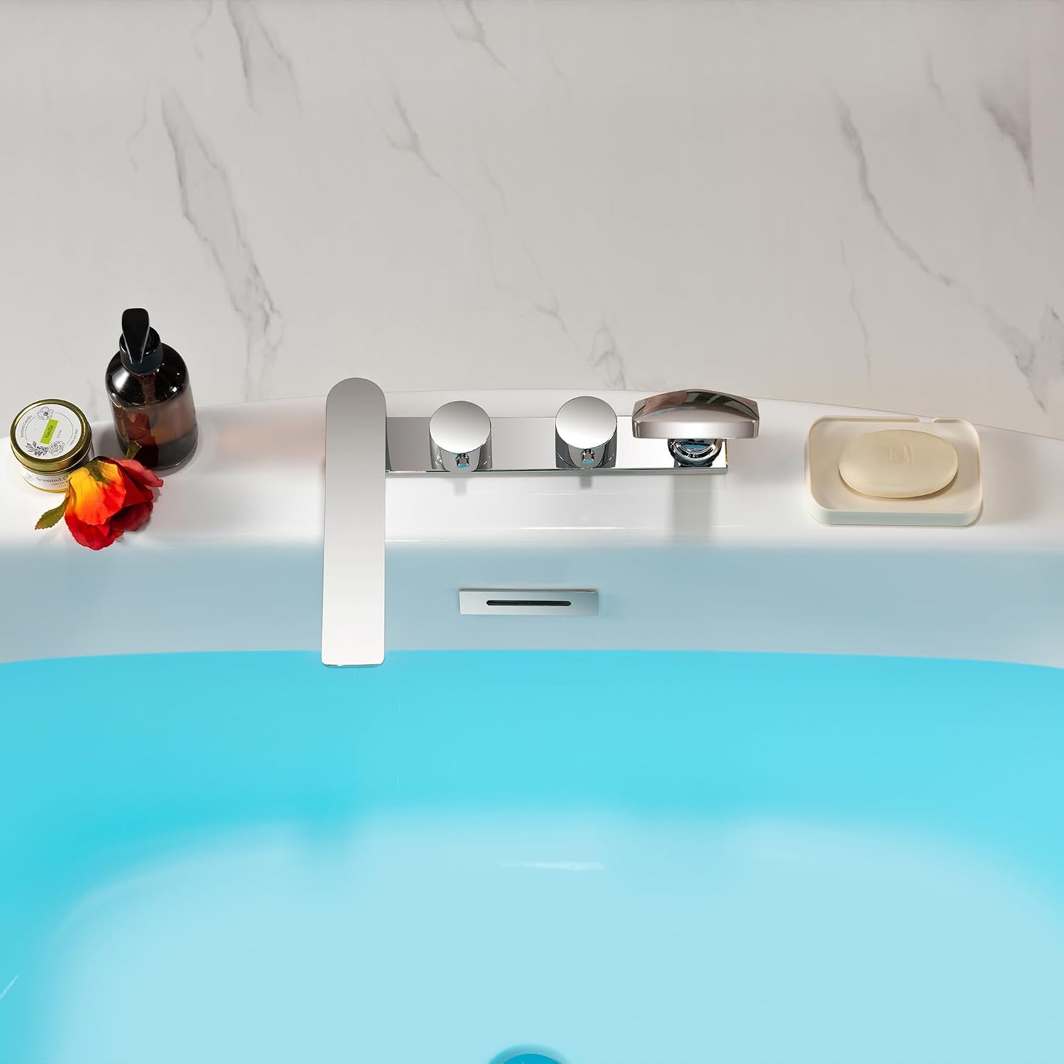 WOODBRIDGE 66' Acrylic Freestanding Bathtub Contemporary Soaking White Tub with Brushed Nickel Overflow & Drain and Faucet,B0027-BN