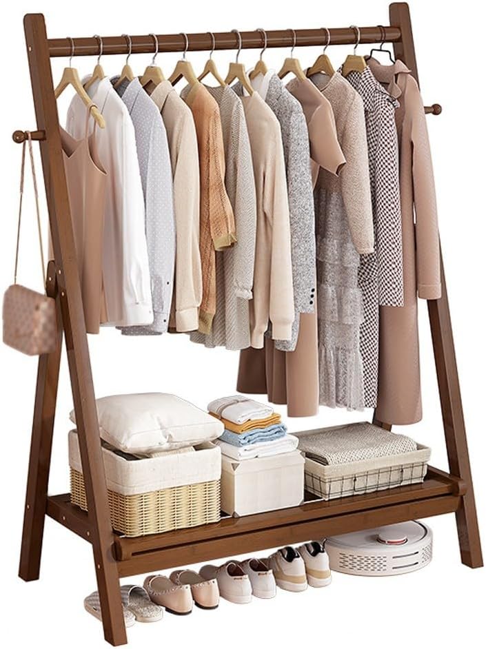 Floor-Standing Solid Wood Rotating Coat Rack，Bamboo Coat Rack with Hooks and Shelves for Entryway and Bedroom