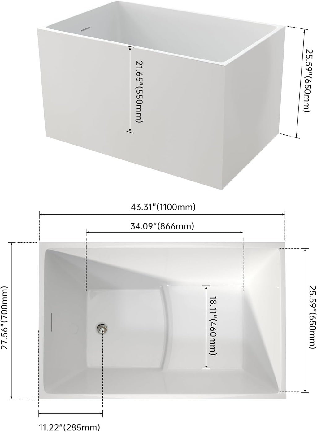 43' Acrylic Freestanding Bath tubs Soaker Tubs in White