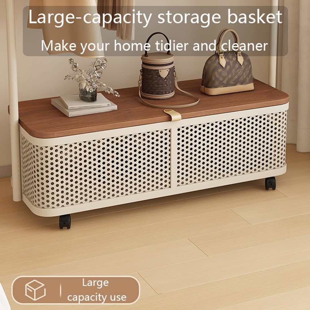 Organizer with Storage Box, Floor-Standing Garment Rack, Shoe Rack, Freestanding Metal Coat Rack Stand for Doorways, Bedrooms, Living Rooms(Natural,60cm)