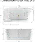 FerdY Maui 67' Acrylic Freestanding Bathtub, Contemporary Elegant Design Soaking Tub with Polished Gold Drain& Bath Pillow for Bathtub,Thick Tub Pillows, Ergonomic Support