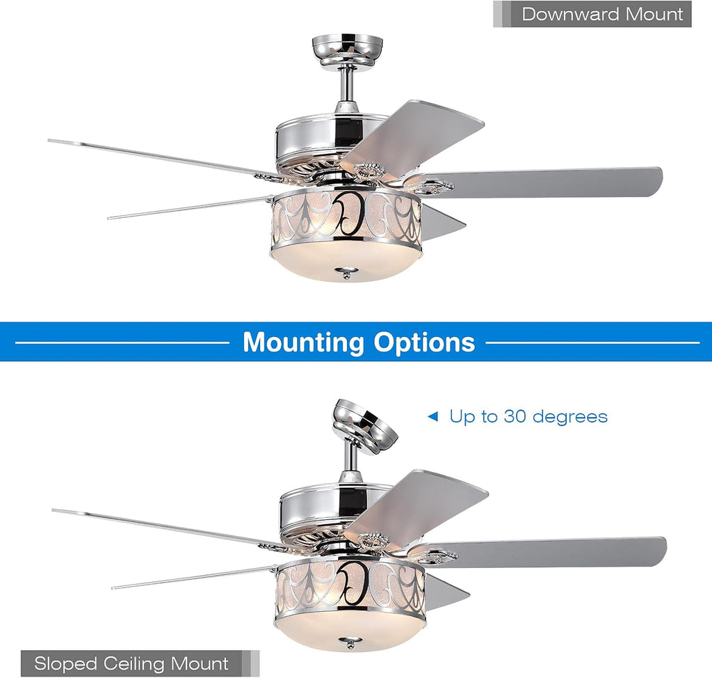 Tangkula 52?Ceiling Fan w/Lights & Remote Control, Lighting Fan w/5 Reversible Blades, 3 Wind Speed, Timer Function, Fan Lamp Suitable for Living Room, Bedroom (Silver)