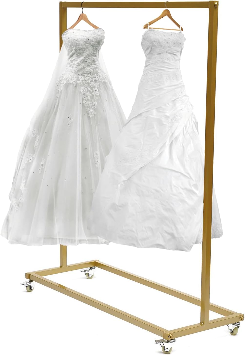 52.8' Boutiques Retail Gold Clothing Racks with Wheels, Rolling Garment Rack Clothing Store Hanger Storage Shelves,Commercial Closet