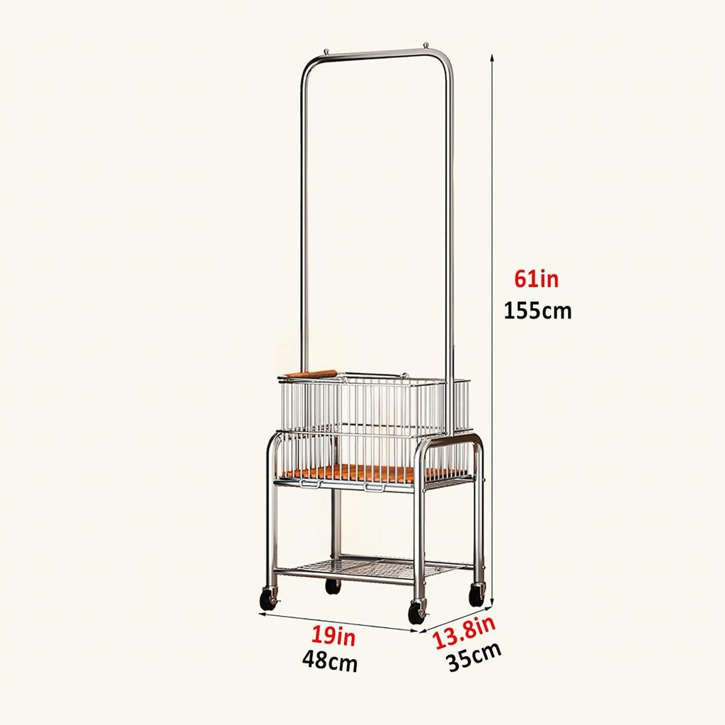 Garment Rack With Wheels, Rolling Clothing Racks For Hanging Clothes, Clothes Rack With Shelves, Metal Freestanding Clothing Organizer, For Bedroom Living Room
