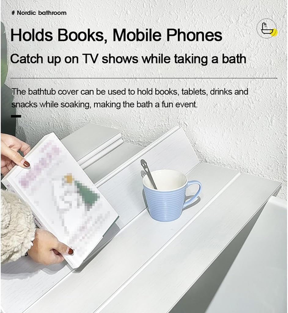 Adjustable Foldable Dust-Proof Bathtub Cover White,Waterproof Shutter Bathtub Tray & Laptop Desk 2 in 1 Fits Most Tubs,Modern Bath Tub Racks for Home (0.75Mx1.5M(29.5'x59'), 0.47in Thick)