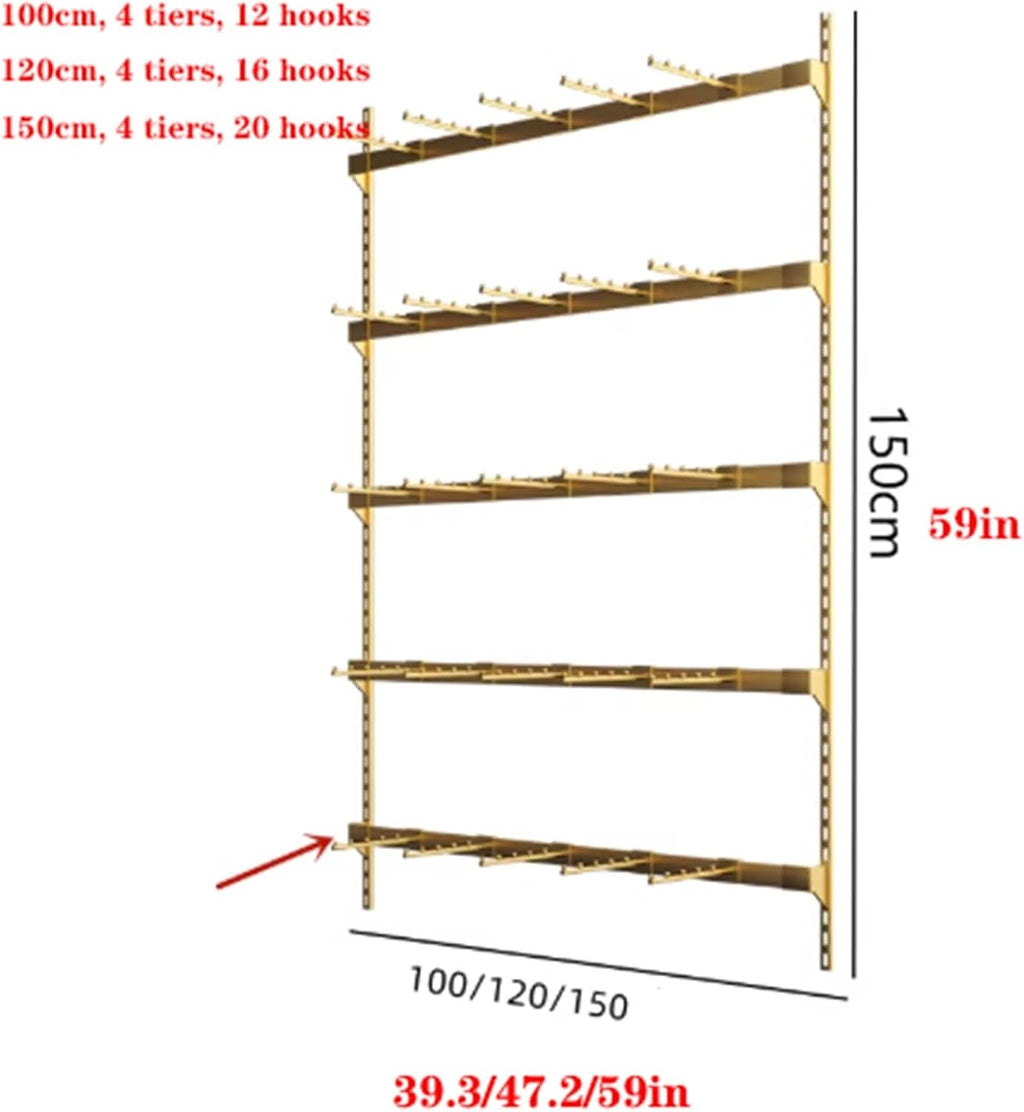 Wall-Mounted Underwear Display Stand, Metals, Lingerie Garment Rack, Retail Sock Show shelves, Supermarkets Commercial Clothing Store Shelf, for Bras, Shorts, Hats(Gold,120 * 150cm)
