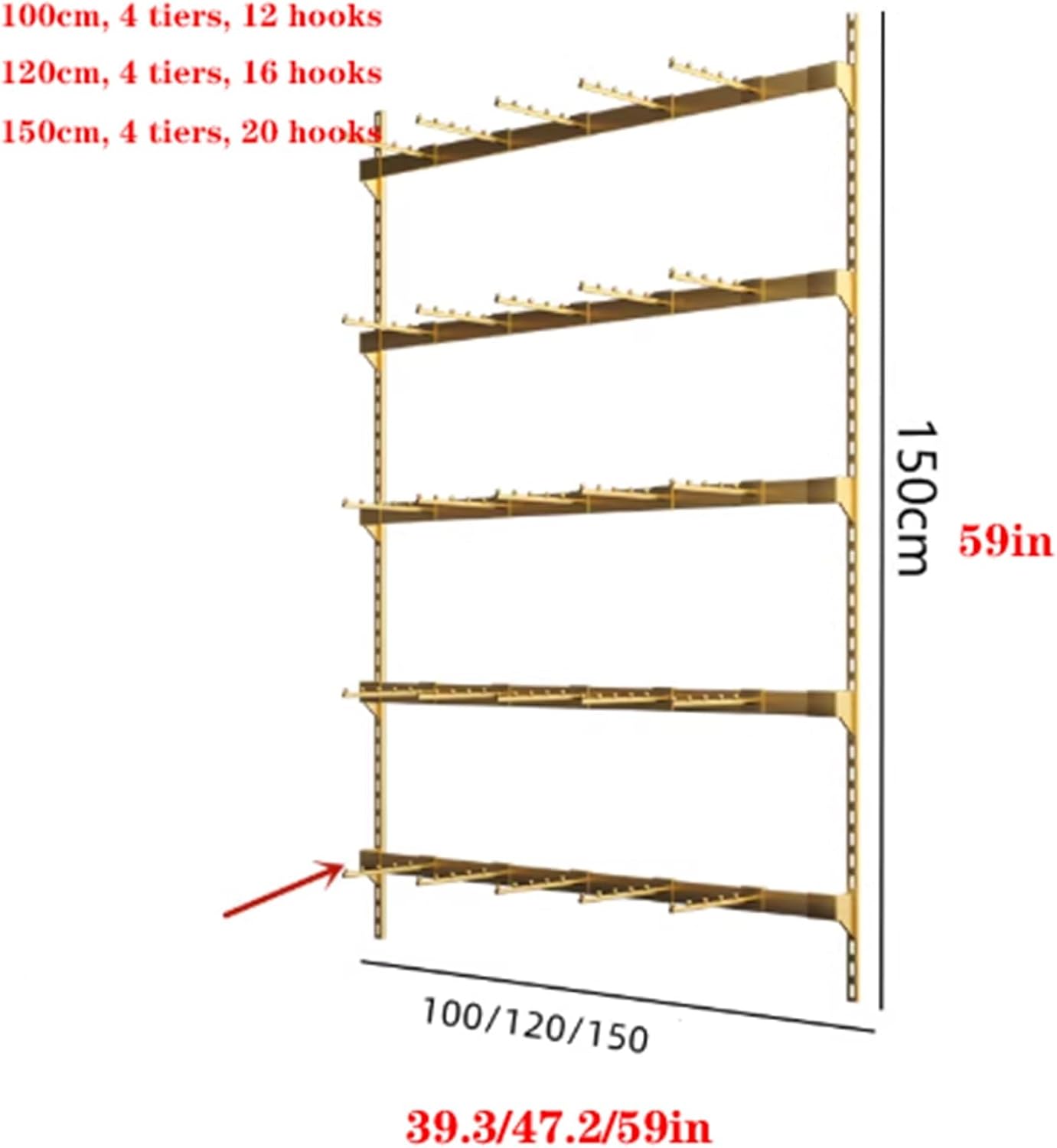 Wall-Mounted Underwear Display Stand, Metals, Lingerie Garment Rack, Retail Sock Show shelves, Supermarkets Commercial Clothing Store Shelf, for Bras, Shorts, Hats(Gold,120 * 150cm)