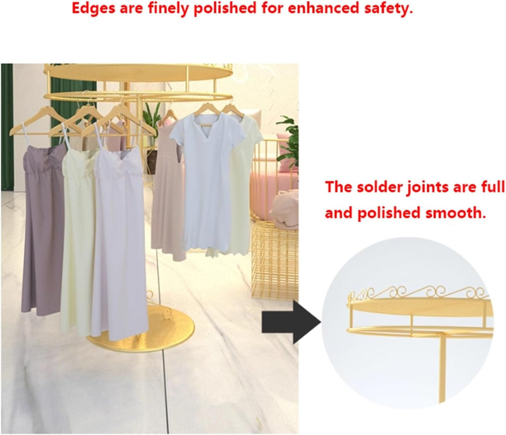 135cm/53in Garment Rack with Top Shelf, Round, Floor Standing Clothing Display Stand, 360° Rotating, Multi-Purpose, for Bedroom Boutique Retail(White,70 * 135cm)
