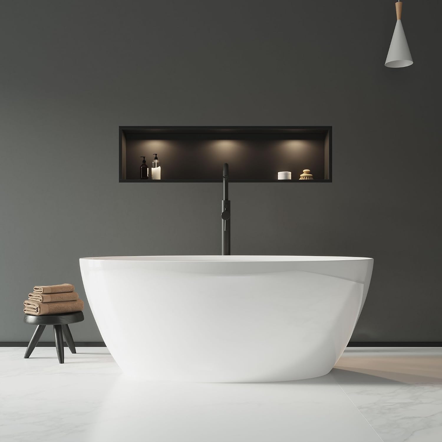 Dowell 59' x 30' Modern Acrylic Freestanding Bathtub | Elegant Oval Soaking Tub with Integrated Overflow for Bathroom, Glossy White-080 5930 21
