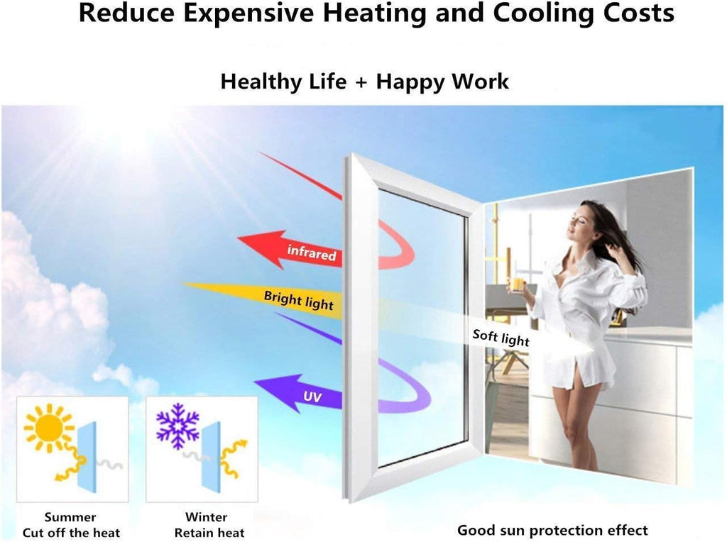 Reflective Window Film One Way Mirror Daytime Privacy Adhesive Glass Film Heat Control Anti UV for Home and Office, 35.4Inch x 100Feet, Silver