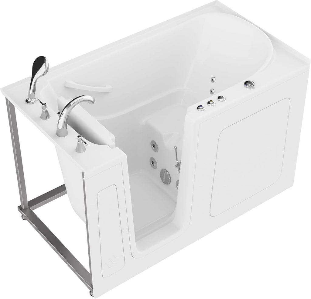 ANZZI Walk-In Whirlpool Bathtub 32 in. x 60 in. Left Drain White Acrylic, Quick Fill Faucet, Powered Fast Drain, Chromatherapy, 12 Hydro Massage Jets, Seat, Grab Bar, Maintenance Heater | AMZ3260LWH