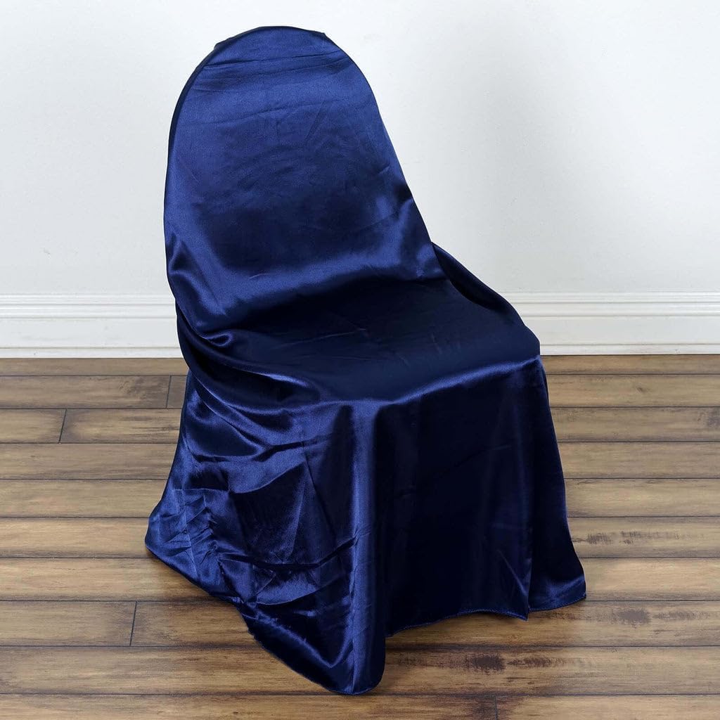 Tableclothsfactory 5PCS Navy Blue Silky Satin Universal Chair Covers Fit All Type of Chairs Event Dinning Slipcover for Wedding Banquet