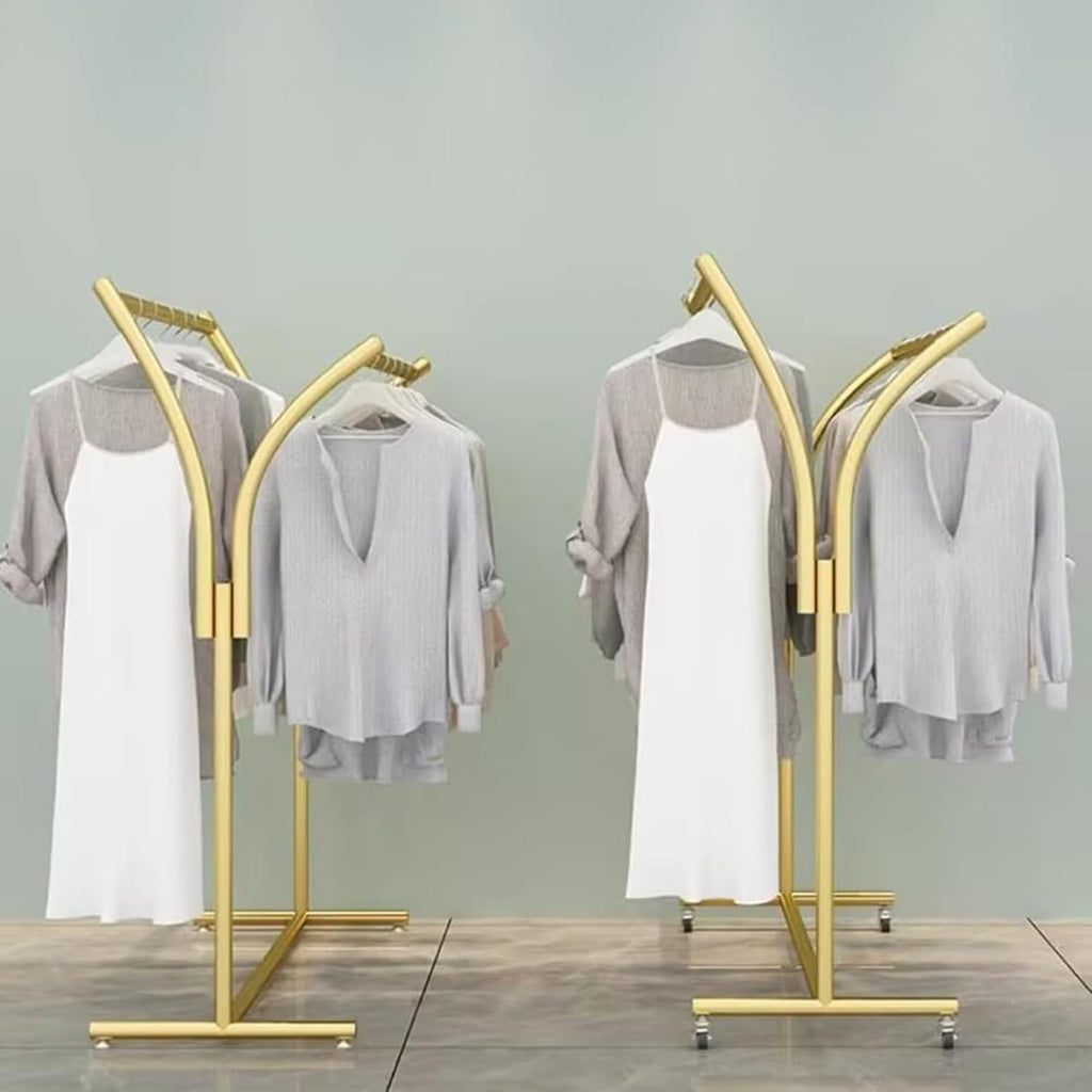 Clothes Racks - Rack For Hanging Clothes Retail Display - Floor Standing Metal Garment Rack - Double Pole Coat Rack, Freestanding Garment Rack, For Bedroom,Home,Office,Indoor(Floor standing type,L80CM