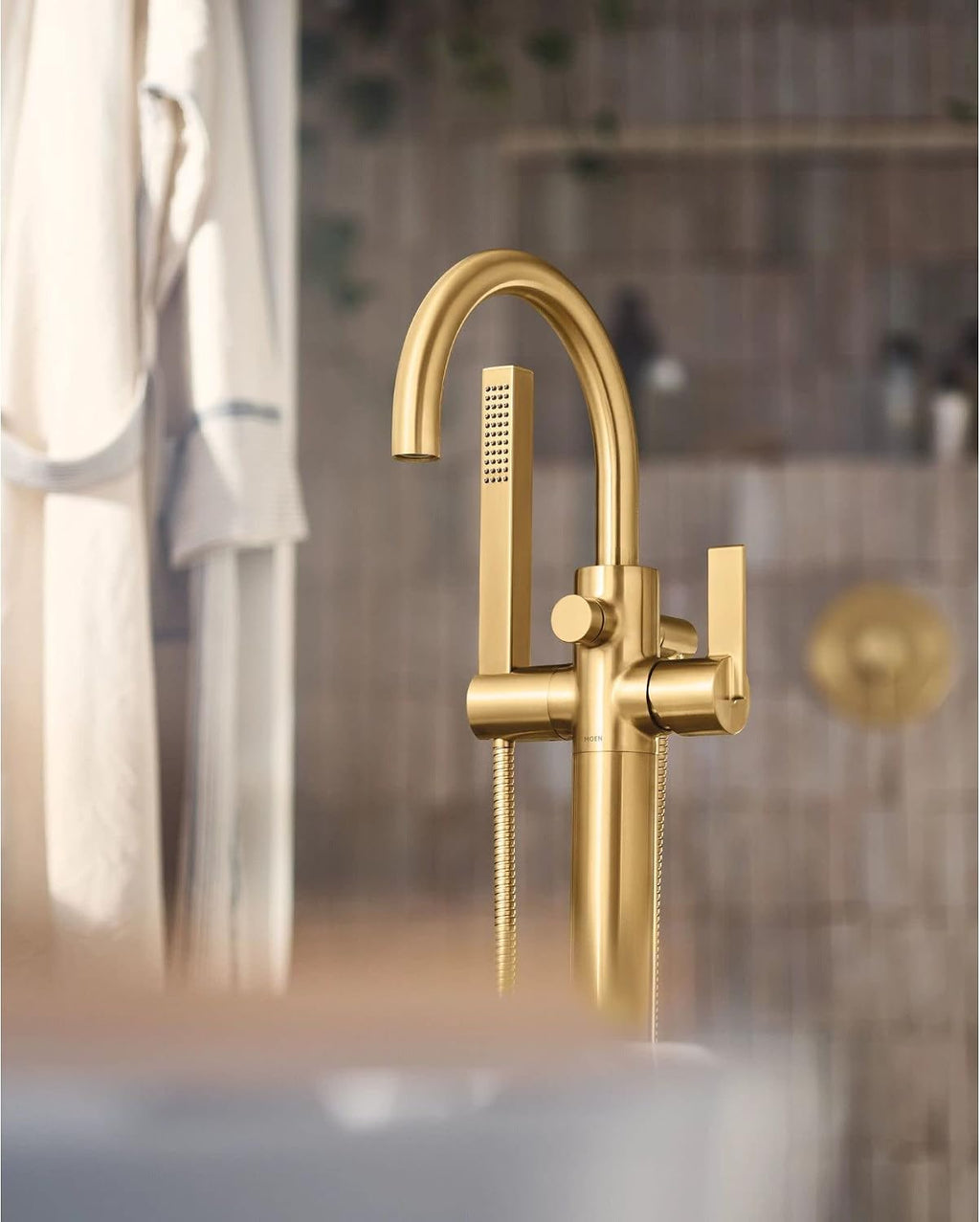 Cia 615BN One Handle Freestanding Floor Mount Tub Filler with Handshower
