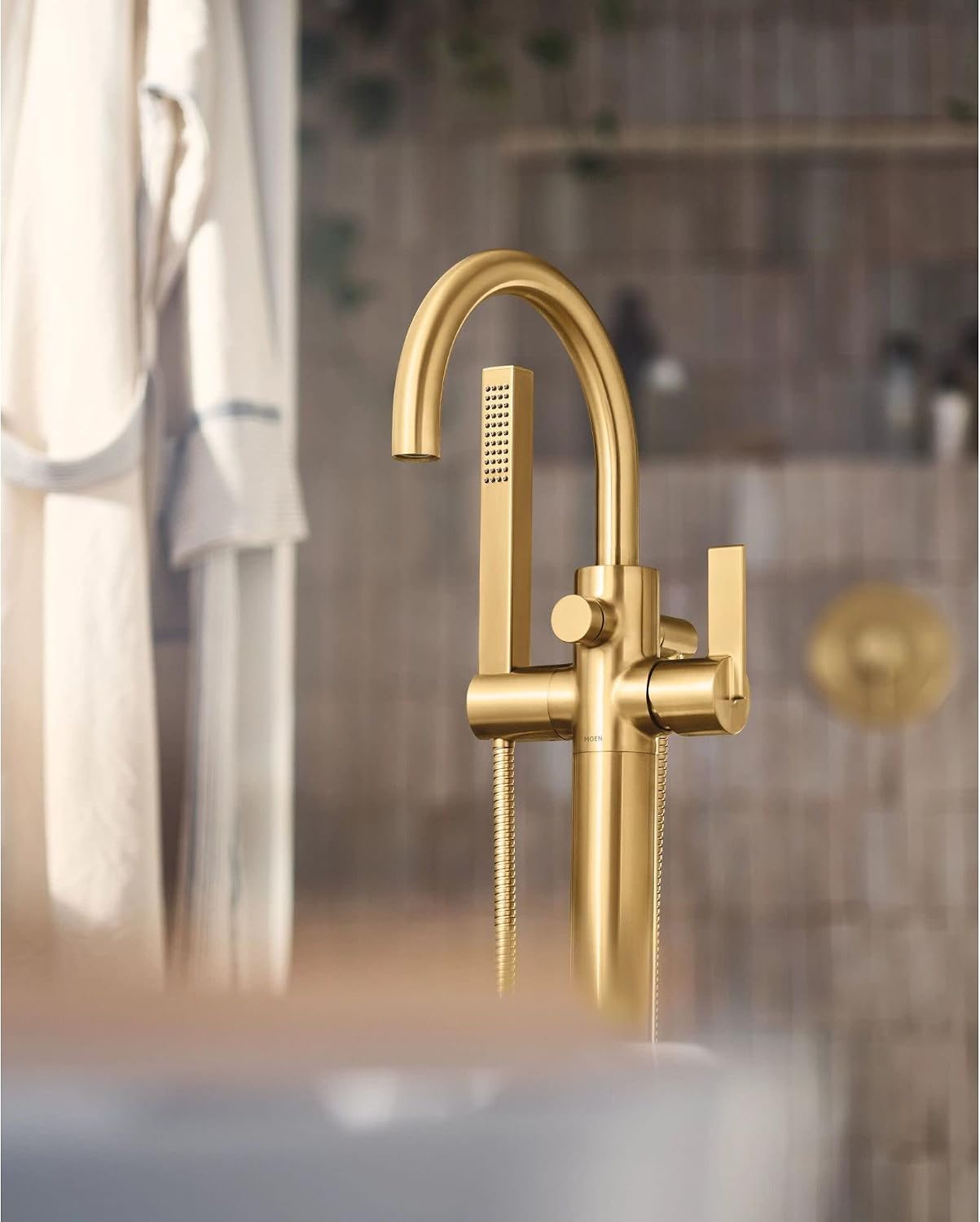 Moen 615BL Cia One Handle Freestanding Floor Mount Tub Filler with Hand Shower, Matte Black